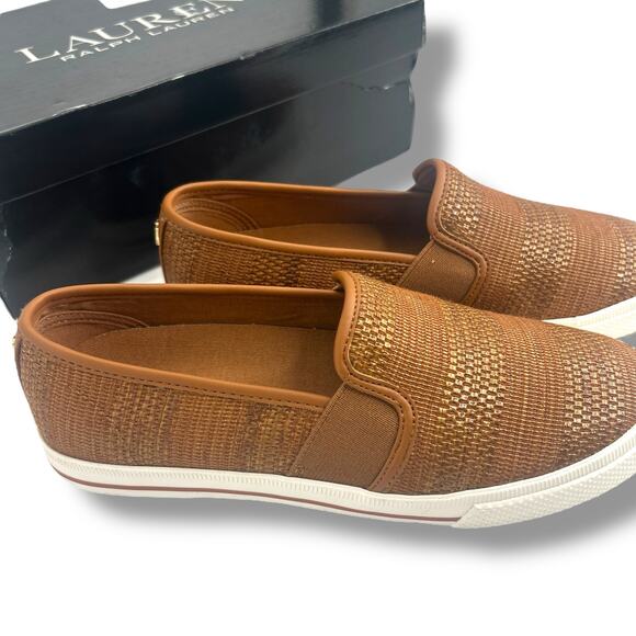 NEW Ralph Lauren Tan Faux Strap Flats Size 6.5 Slip on Loafers Classic Coastal - Picture 7 of 12